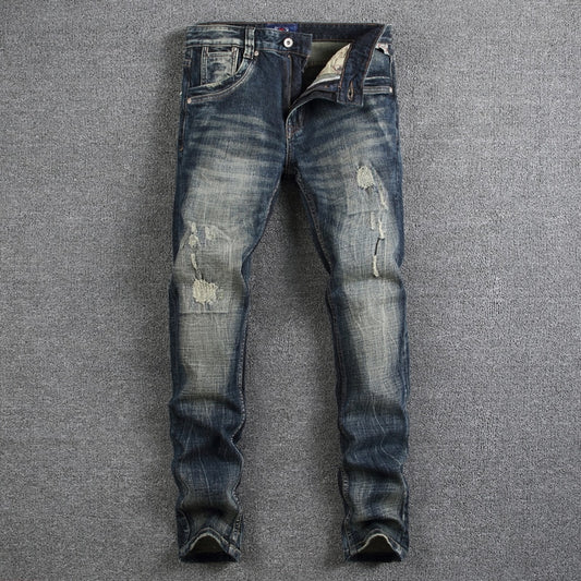 Mens Slim Fit Denim Ripped Jeans